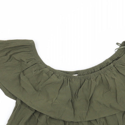 Close-up detail of Miss Selfridge women’s green basic blouse, size UK 10