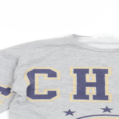 Close-up detail of Candy Couture girls’ grey pullover sweatshirt, size 9, years - michigan