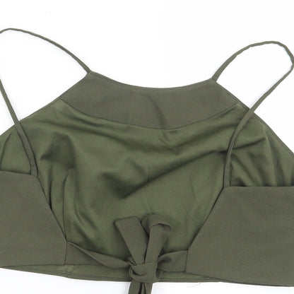 Brand and care label for Missguided women’s green basic blouse, size UK 8