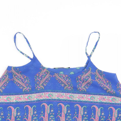 Close-up detail of Atmosphere women’s blue floral basic blouse, size UK 8