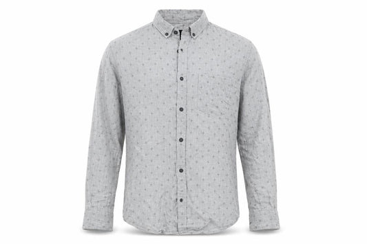 Front view of Burton men’s grey geometric button-up, size S
