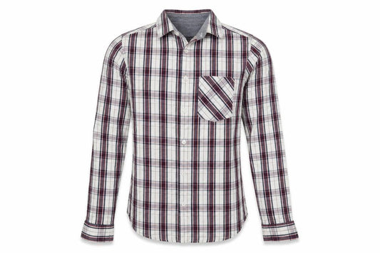 Front view of Preworn men’s white check button-up, size XS