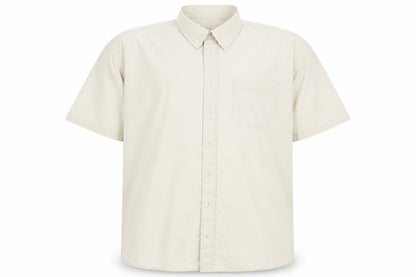 Front view of Double TWO men’s beige button-up, size XL