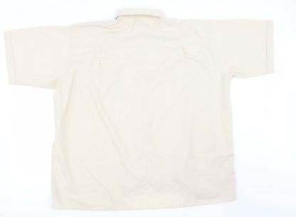 Back view of Double TWO men’s beige button-up, size XL