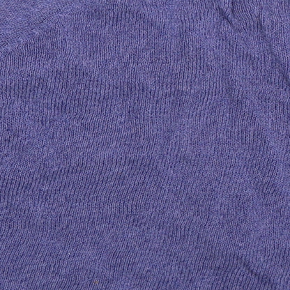 Brand and care label for Text women’s purple knit cardigan jumper, size M
