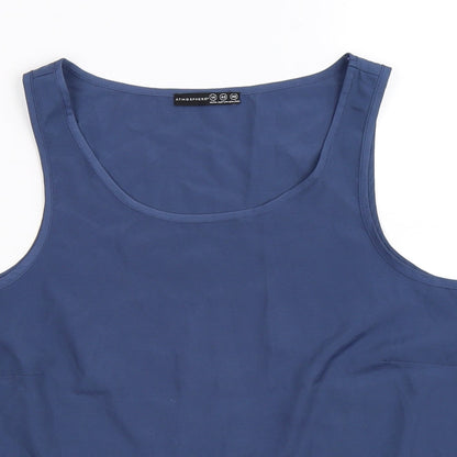 Close-up detail of Atmosphere women’s blue basic tank, size UK 14