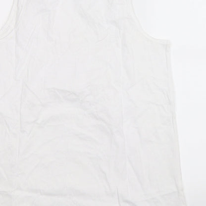 Brand and care label for Urban Boutique women’s white basic tank, size UK 16