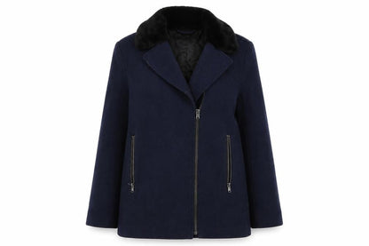 Front view of H&M women’s blue pea coat coat, size UK 8