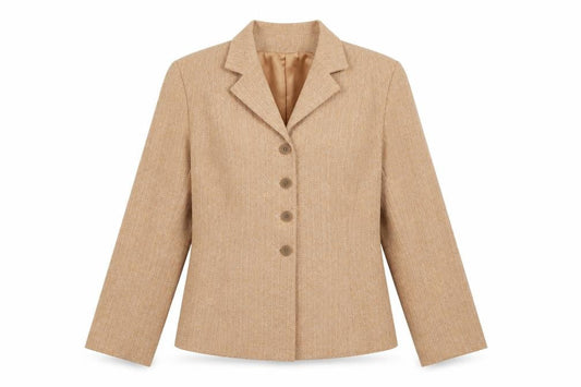 Front view of Preworn women’s orange rayon jacket blazer, size UK 8