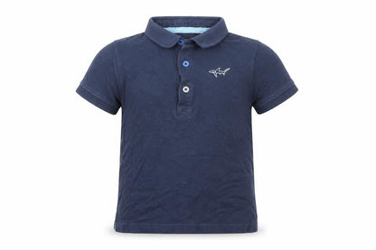 Front view of Tu boys’ blue basic polo, size 3-4, years