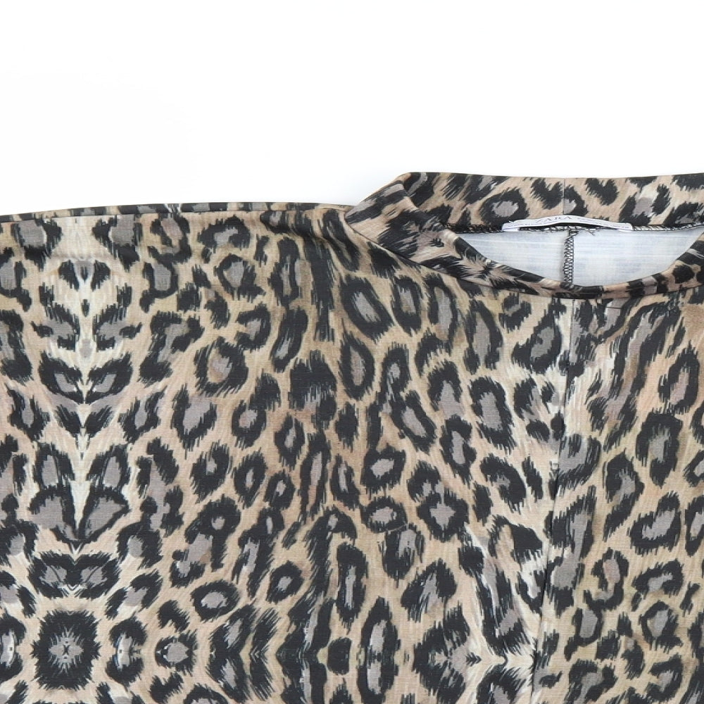 Zara Womens Brown Animal Print  Basic Blouse Size M