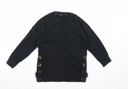 Additional front view of Next girls’ black jersey pullover sweatshirt, size 8, years