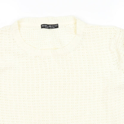 Close-up detail of Select women’s white jumper, size UK 16
