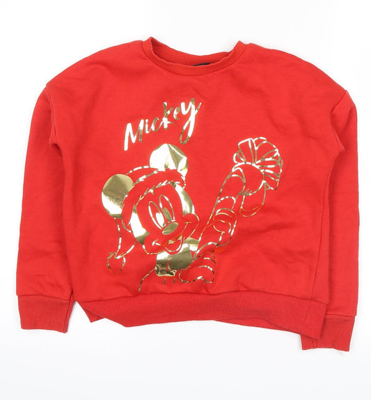 Primark Girls Red   Pullover Sweatshirt Size 9-10 Years  - mickey christmas