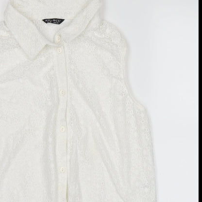 Close-up detail of Select women’s white basic tank, size UK 16