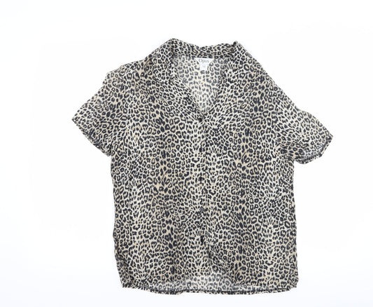 OPUS Womens Brown Animal Print  Basic Button-Up Size 10