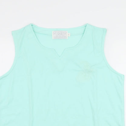 Close-up detail of nuggets women’s green paisley basic tank, size M