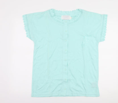 Front view of nuggets women’s blue basic button-up one size