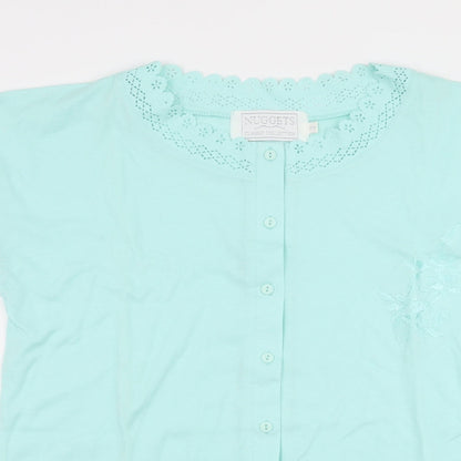 Close-up detail of nuggets women’s blue basic button-up one size