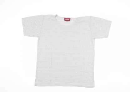 Additional front view of Icecube women’s grey striped basic t-shirt, size L