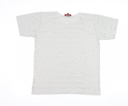 Back view of Icecube women’s grey striped basic t-shirt, size L
