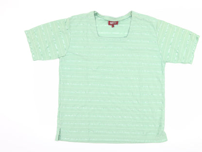 Additional front view of Icecube women’s green striped basic t-shirt, size XL