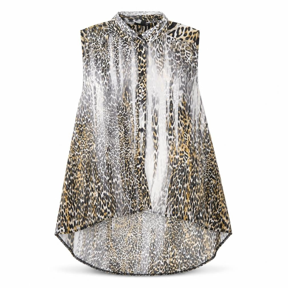 Topshop Womens Brown Animal Print  Basic Button-Up Size 8
