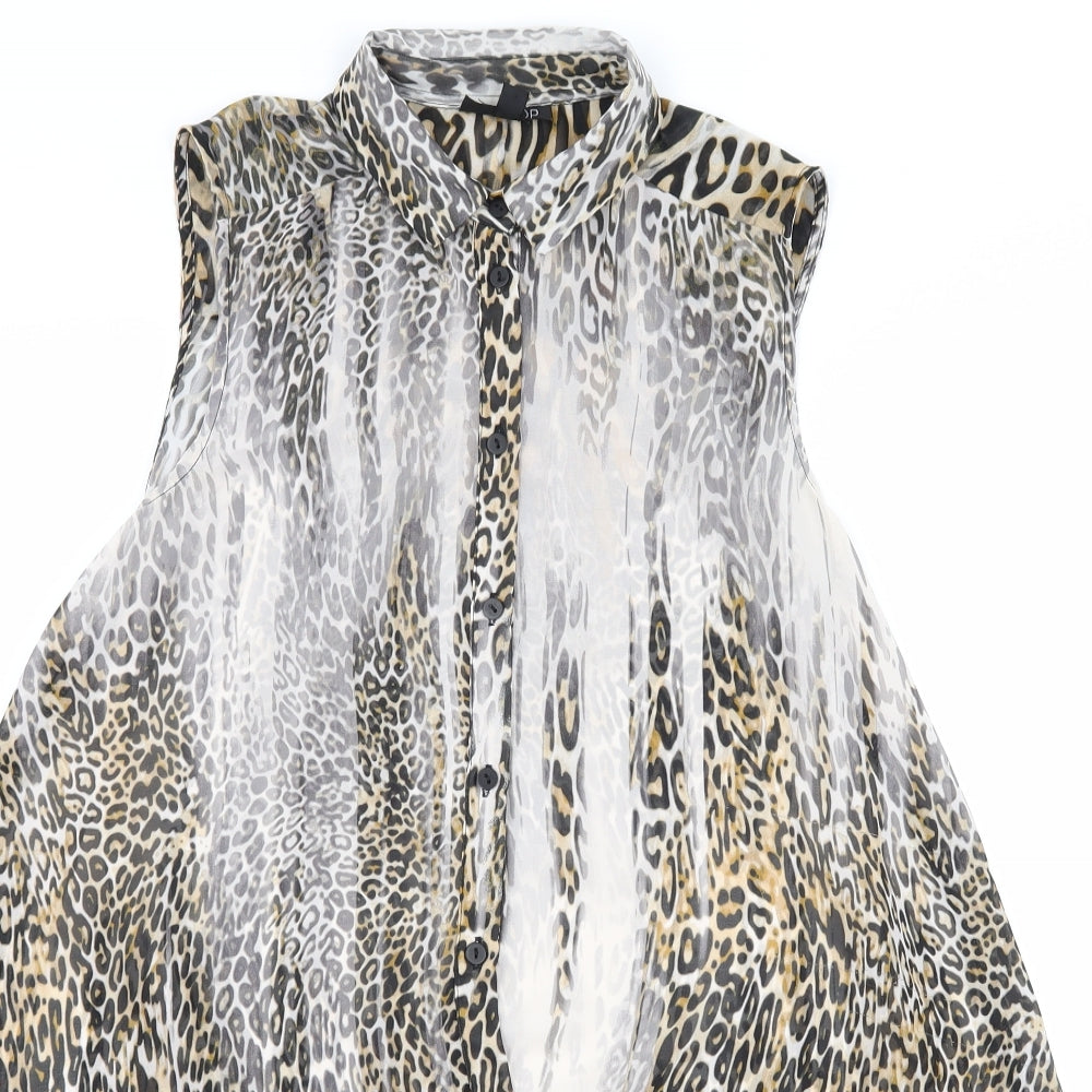 Topshop Womens Brown Animal Print  Basic Button-Up Size 8