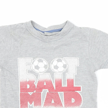 Close-up detail of Preworn boys’ grey basic button-up, size 8, years - football mad