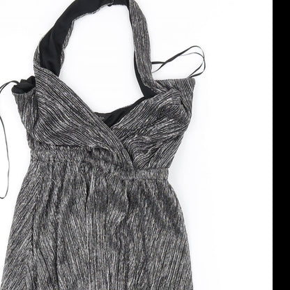 Close-up detail of Miss Selfridge women’s silver a-line, size UK 6