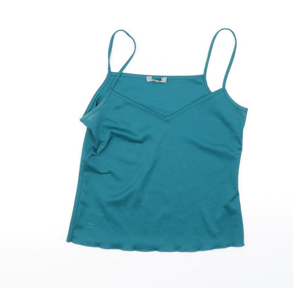 Additional front view of Preworn women’s green basic t-shirt, size UK 10