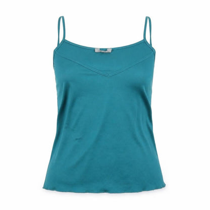Front view of Preworn women’s green basic t-shirt, size UK 10