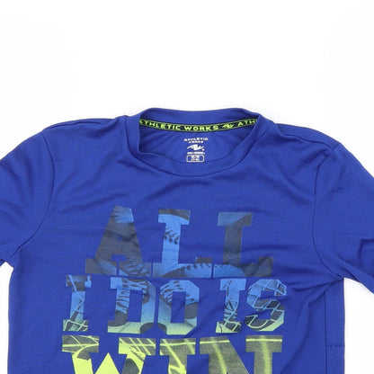 Close-up detail of Athletic Works boys’ black basic t-shirt, size 7-8, years