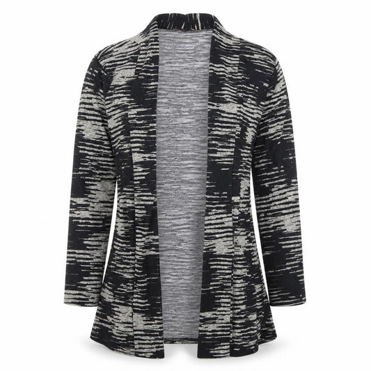 Front view of Miss Sassy women’s black animal print cardigan jumper, size M