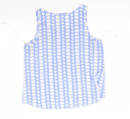 Back view of Atmosphere women’s blue geometric basic tank, size UK 14