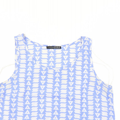 Close-up detail of Atmosphere women’s blue geometric basic tank, size UK 14