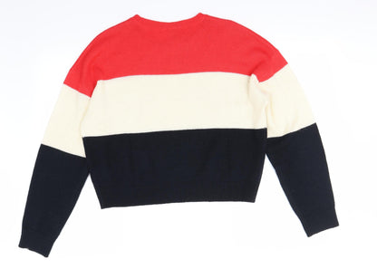 Back view of H&M women’s multicoloured striped jumper, size M