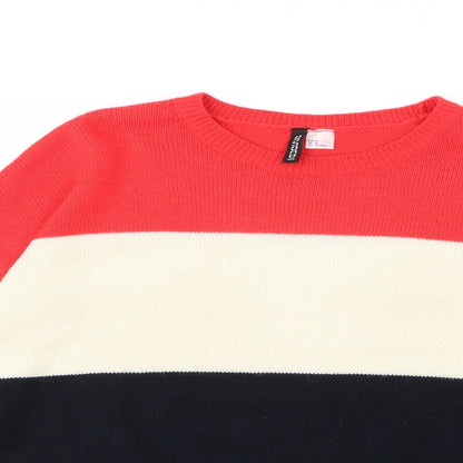 Close-up detail of H&M women’s multicoloured striped jumper, size M