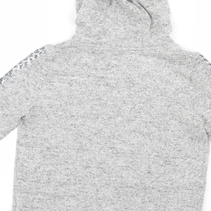 Brand and care label for F&F girls’ grey pullover hoodie, size 9-10, years