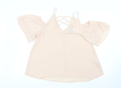 Additional front view of Primark women’s pink mesh basic blouse, size UK 8