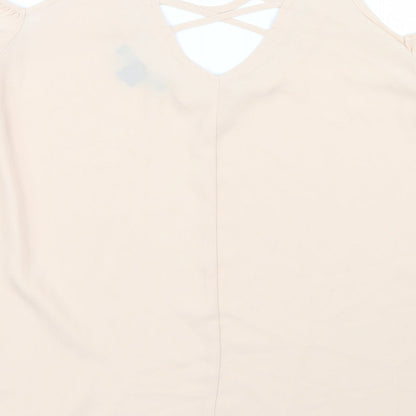 Brand and care label for Primark women’s pink mesh basic blouse, size UK 8