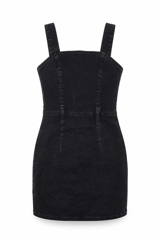 Front view of Denim Co women’s black denim mini, size UK 4