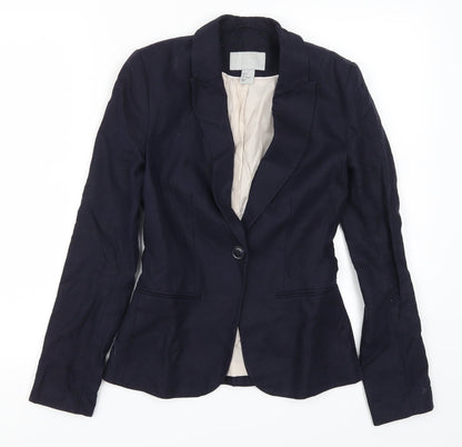Additional front view of H&M women’s blue jacket suit jacket, size UK 4