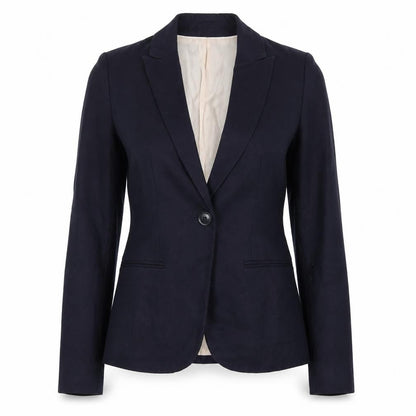 Front view of H&M women’s blue jacket suit jacket, size UK 4