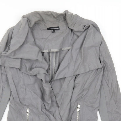 Close-up detail of Warehouse women’s grey jacket, size UK 6
