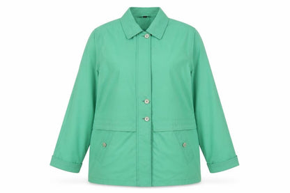 Front view of Stratus women’s green jacket coat, size UK 14
