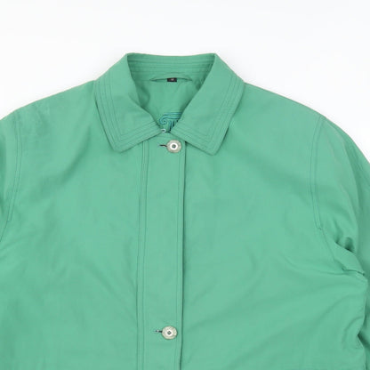 Close-up detail of Stratus women’s green jacket coat, size UK 14