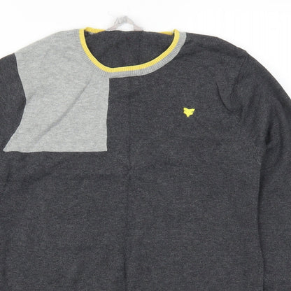 Close-up detail of Fabric of Life men’s grey jumper, size M