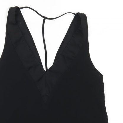 Close-up detail of River Island women’s black basic tank, size UK 8