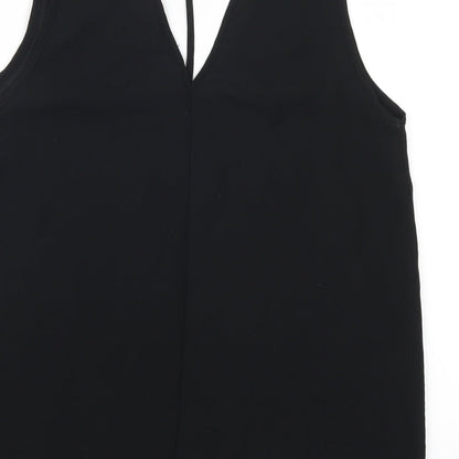 Brand and care label for River Island women’s black basic tank, size UK 8